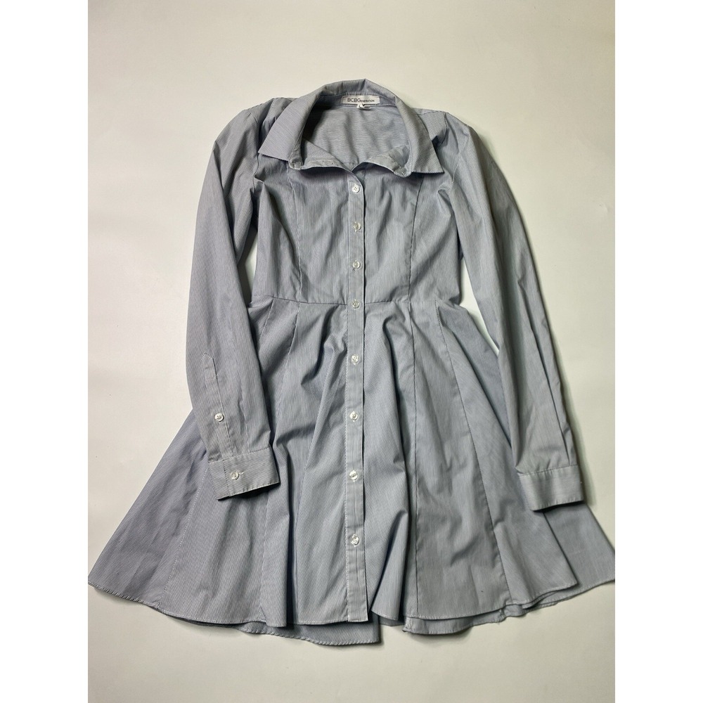 BCBGeneration Pinstripe Button Front Collared Mini Dress Women's Sz 2 Academia